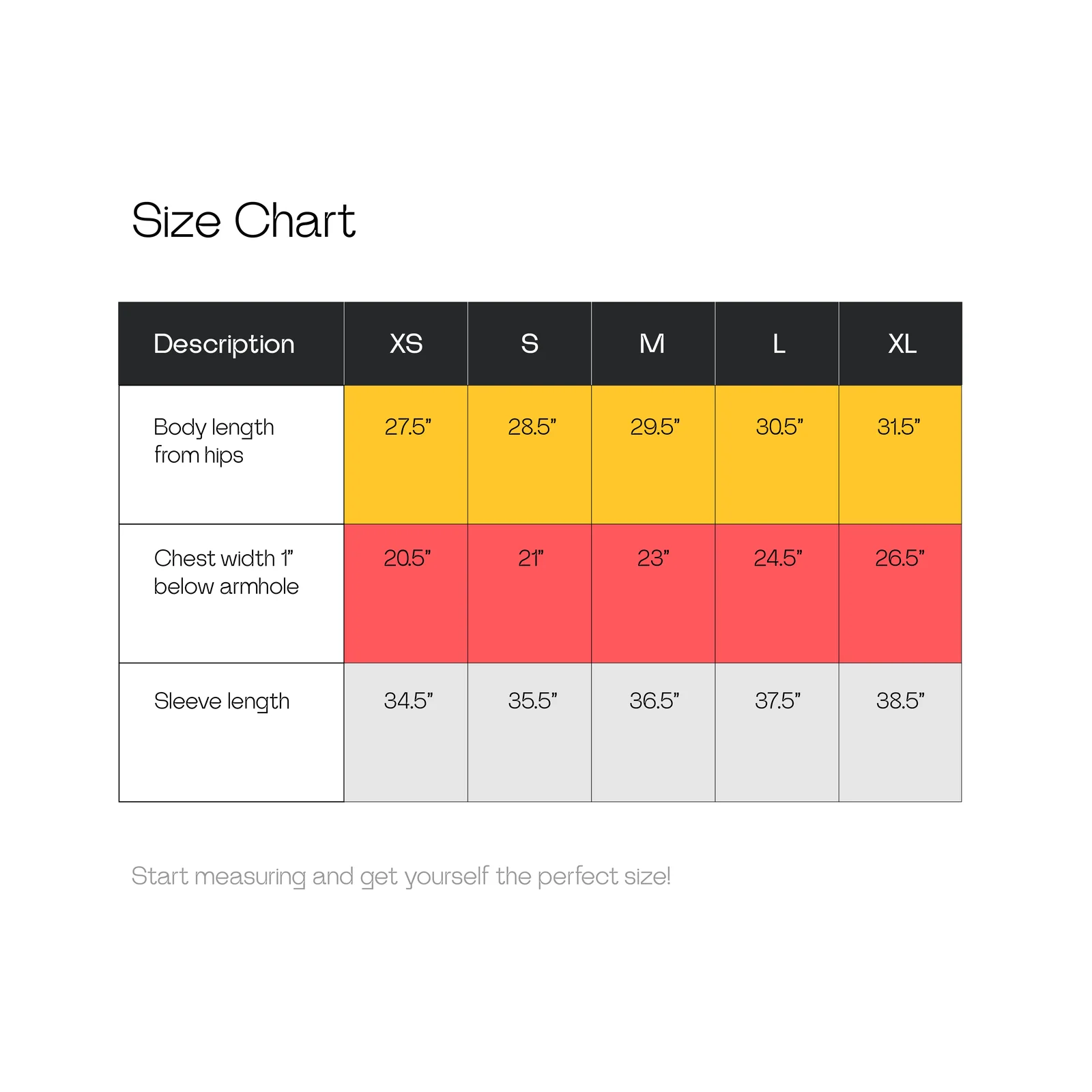 Genesis apparel size guide